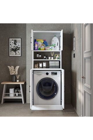 Çamaşır-kurutma Makinesi Dolabı Kapaklı Banyo Dolabı.11 Mat Beyaz
