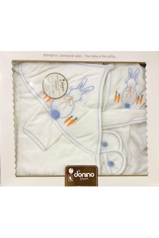 Donino %100 Pamuk 4 Lü Set Nakışlı Bebek Bornoz Seti