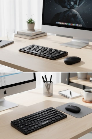 Kablosuz Lacivert Bluetooth Klavye Mouse Seti Yuvarlak Tuşlu Tasarım, Türkçe Q Dizilim, Taşınabilir, Ev Ofis Kullanımına Uygun