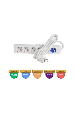 Viko Multi-let 6'lı Grup Priz Topraklı Çocuk Korumalı 5 Metre Beyaz - 90113605