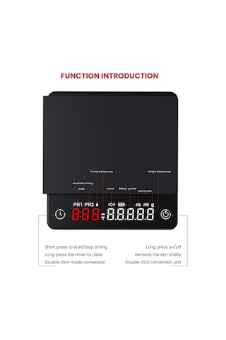 Mini Akıllı Mutfak Terazisi Tartım Hassas Dijital Terazi Espresso Siyah