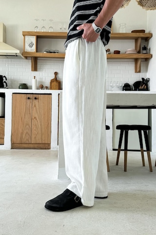 Flaw Bel Lastikli Keten Baggy Pantolon Beyaz Beyaz
