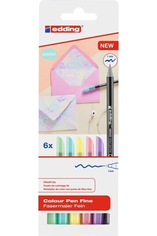 Edding 6Lı Set Pastel Renkler 1200 Ince Uçlu Keçeli Kalem Grafik Kalemi