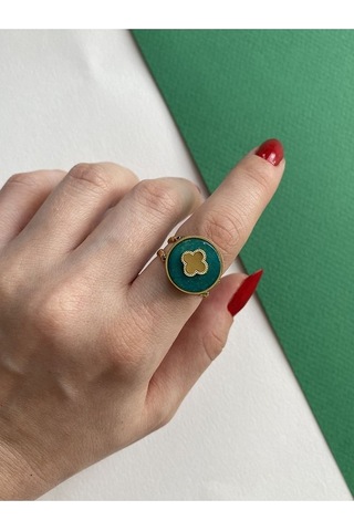 Vintage Gold Yonca Detaylı Yeşil Kararmaz Ayarlanabilir Çelik Yüz Altın