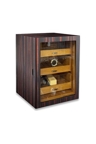 Elektronik Nemlendiricili Camlı 3 Çekmeceli Puro Kutusu Humidor Abanoz