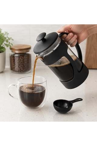 French Press 350ml - Kaşık Dahil Pot, Filtre Kahve Bitki Çayı Ihlamur Kuşburnu Sürahisi, Çay Demleme Seti Çok Renkli