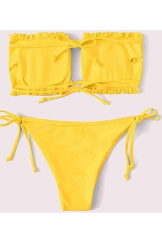 Angelsin Brezilya Model Buzgülü Baglamali Bikini Takım Sarı 001