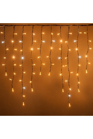 4 Metre 192 Led Profesyonel Perde Led Işık Dış Mekan Kalın Kablolu Beyaz Flaşlı Kafe Restoran Bahçe Teras Aydınlatma Sarı