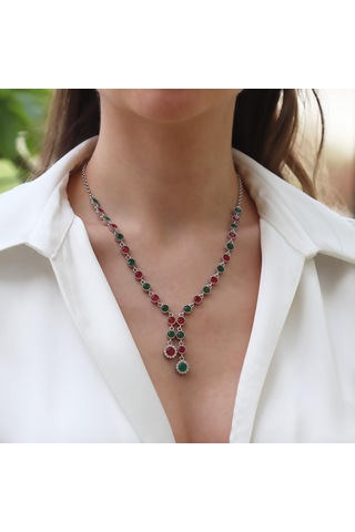 Turmalin Taşlı Su Yolu Otantik Gümüş Kolye Gümüş