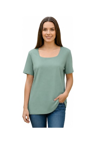 Lyvean Kare Yaka Oversıze Kısa Kollu Tshirt Yosun Yeşili