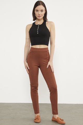Önden Dikiş Detaylı Tayt - Kiremit 001