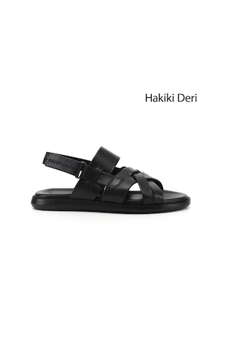 Gönderi(R) Gönderi R Erkek Siyah Ayarlanabilir Cırt Bantlı Hakiki Deri Sandalet Dyma83242828