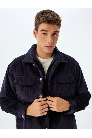 Koton Slim Fit Ceket Fitilli Kadife Gömlek Yaka Kapaklı Cep Detaylı Pamuklu Lacivert 5wam20118hw Lacivert