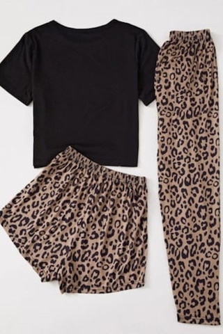 Bella Notte 3 Parça Leopar Desenli Pamuklu Pijama Takımı
