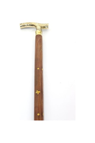 1 Adet Pirinç Baston Pirinç Ve Ahşap Karışımlı Tasarım, 93 Cm Boyunda Yürüyüş Bastonu, Cane, Walking Stick