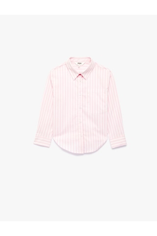 Koton Pamuklu Uzun Kollu Klasik Yaka Cep Detaylı Çizgili Gömlek Pınk Strıpe 7wkg60044aw Pembe