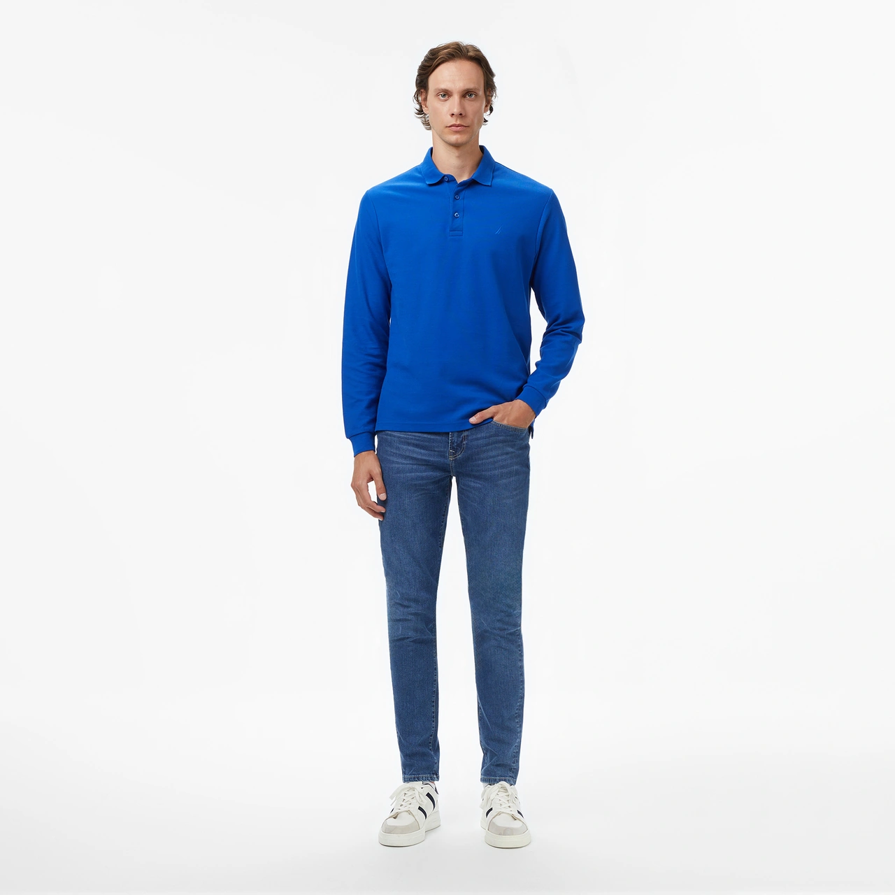 Nautica Erkek Mavi Classic Fit Uzun Kollu Polo Yaka T-shirt Düz K57351t Mavi