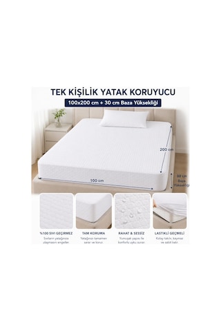 Sıvı Geçirmez Fitted Yatak Koruyucu Alez Tek Kişilik 100x200 Cm Beyaz