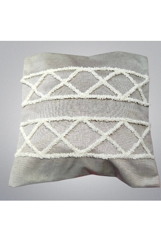 El İşlemesi Punch Nakışlı Kırlent Kılıfı Gri