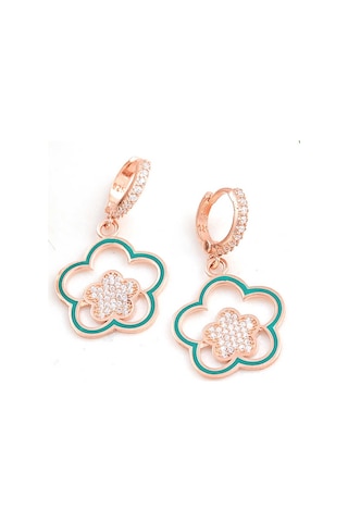 Gümüş Rose Sallantılı Çiçek Desenli Kadın Küpe Rose