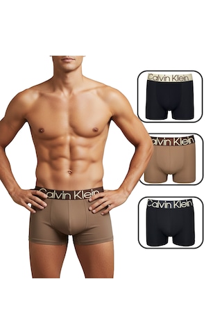 Calvin Klein 3 Lü Boxer Set %100 Organik Pamuk Kahverengi - Siyah