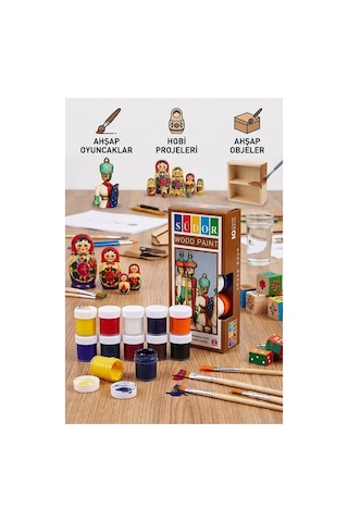 Ahşap Boyası 10 Renk 20ml 1 Paket Südor 10 Lu Ahşap Boya Yüksek Kapatıcılık Kesik Uçlu Sünger Fırça Canlı Renk