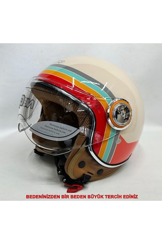 Nero Tk-06 Şefaf Vizörlü Yarım Açık Kask Parlak Krem