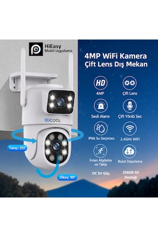 3dcool 3d-1200wf Hieasy 4mp 2 Kameralı Pt Hareketli Wi-fi Kablosuz Kamera