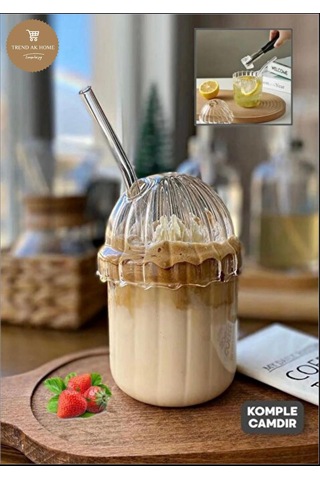 Kubbe Şekilli Oval Cam Kapaklı Isıya Dayanıklı Pinterest Çizgili Mika Bardak Cam Pipet Şefaf