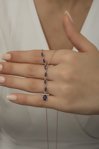 Nereze 925 Ayar Gümüş Süzme Sıralı Damla Mavi Taşlı Kolye