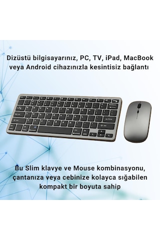 Coofbe Premium 2.4g Kablosuz Bluetooth Klavye Mouse Seti Şarj Edilebilir Telefon Tablet Laptop Klavye Seti