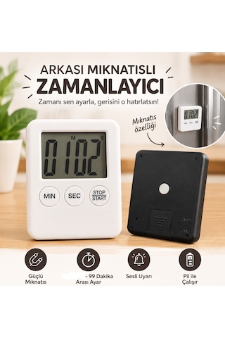 Dijital Mutfak, Çalışma Zamanlayıcısı Geri İleri Sayım 100 Dk Beyaz Mini Mıknatıslı Kronometre