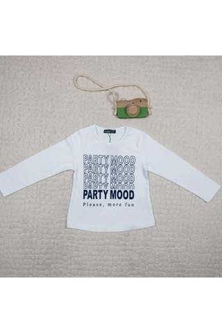Momikon Kız Çocuk Party Mood Yazılı Pamuklu Sweat Beyaz