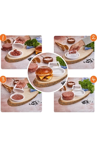 Rotanev Hamburger ve Köfte Kalıbı Şekillendirici Pratik Köfte Yapma Aparatı Ve Şekilli Patates Dilimleyici Çok Renkli