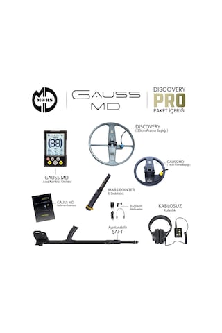 Gauss Md Dedektör Discovery 33cm + 18cm Başlık Pinpointer + Kulaklık