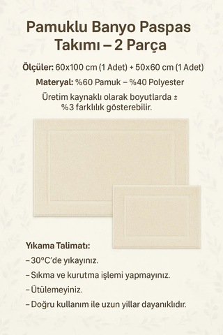 Buççin Online Mağaza Narellan Pamuklu Banyo Paspas Takımı 60x100 50x60 Kahve+ Pamuk Polyester Kahverengi Çok Renkli