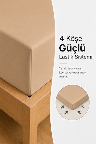 %100 Pamuk Penye Lastikli Çarşaf - Çift Kişilik Kahverengi