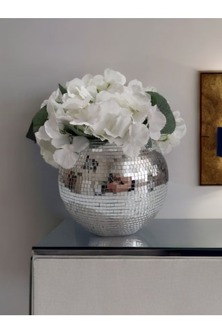 Işıltı Home Desing Aynalı Yuvarlak Cam Vazo Gri