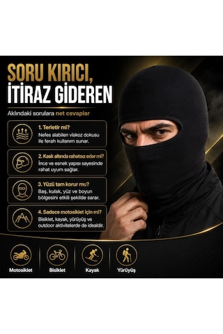Womanandkids Wak Unisex Düz Siyah Balaklava 1 Adet Tek Beden Viskoz Kask İçi Motosiklet Outdoor Maske