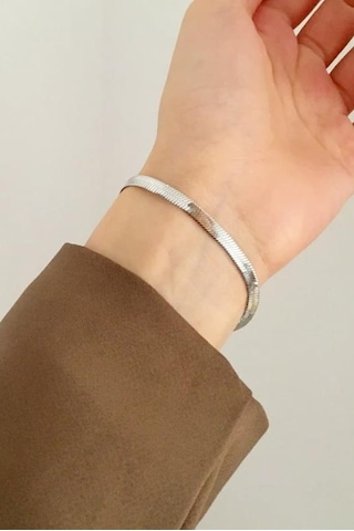 Kadın 316 L Kararmaz Ve Paslanmaz Çelik Anti Alerjenik İtalyan Zincir Bileklik - Gümüş