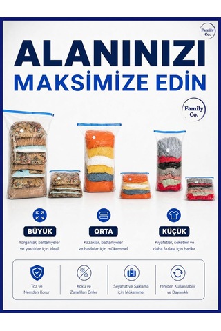 Family Co.3'lü Paket Ekstra Büyük Küp Vakumlu Hurç Saklama Şeffaf