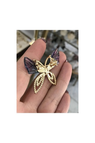 Taş Detaylı Renkli Kelebek Model Broş Çok Renkli