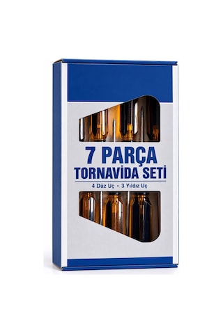 7 Parça Tornavida Seti 4 Düz Ve 3 Yıldız Uçlu Şeffaf Saplı Kutulu Set