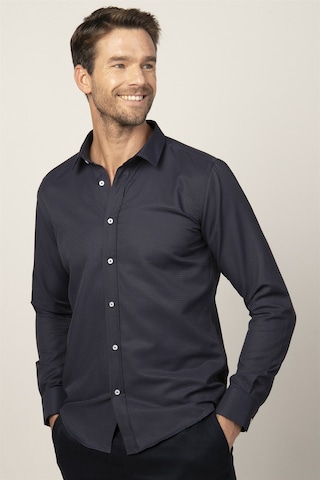 Tudors 26538 Modern Fit Uzun Kol Armürlü Kravatlık Erkek Gömlek Lacivert