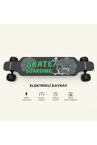 Kochler H2b-02pro Elektrikli Kaykay 40 Km/h Hız, 25 Km Menzil, 120 Kg Taşıma, Çift Motor 1000w Güçlü Model Siyah