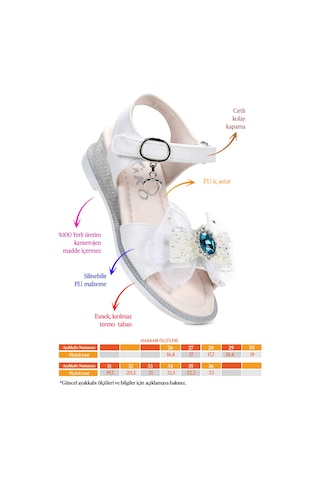 Bufly Fiyonklu Kız Çocuk Sandalet Ayakkabı Beyaz