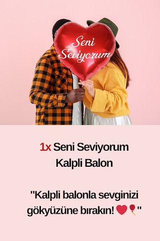 Seni Seviyorum Yazılı Balon 10 Kalpli Mum Kuru Gül Helyum Uyumlu Yıl Dönümü Kırmızı