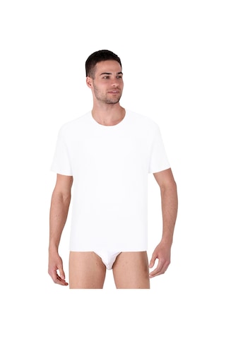Thermoform Bambu Erkek Bisiklet Yaka Tişört Kısa Kollu Fanila Atlet Ve Slip Külot Seti Beyaz Çok Renkli