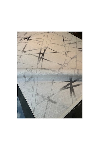 Merinos Vista %100 Akrilik Beyaz Gri Kesme Halı Yolluk Koridor Salon Halısı Geometrik Desenli 76590-95