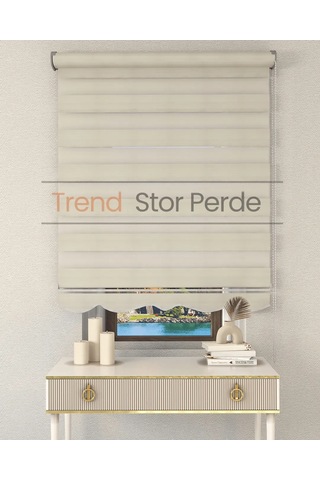 Geniş Plise Krem Etek Dilimli Zebra Stor Güneşlik Perde Kırık Krem